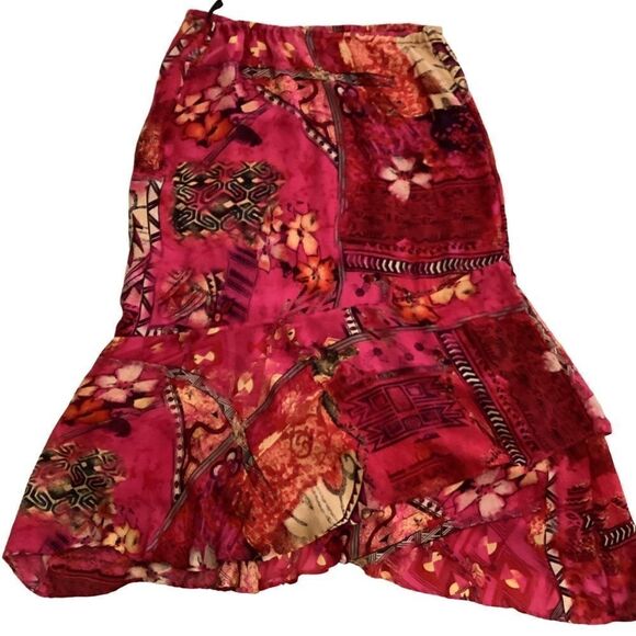 Chicos Whimsical Hawaiian print Silk Floaty A Line Skirt Size 8 - Picture 3 of 13